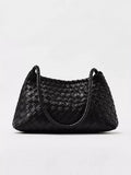 Women Elegant Woven Bag | Soft Faux‑Leather Retro Weave Shoulder Baguette Purse