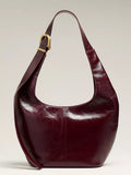 Women Burgundy Large Hobo Bag | Crinkled Faux‑Leather Adjustable Gold Buckle Strap Soft Slouchy Shoulder Tote Handbag