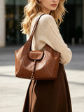 Vintage Brown Leather Tote Bag, Large Capacity Shoulder Handbag for Women Daily Work