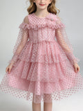 Girls Pink Sequin Mesh Layered Princess Dress for Wedding Birthday