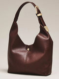 Women Burgundy Slouchy Bag | Pebbled Faux‑Leather Adjustable Strap Gold Hardware Large Shoulder Purse