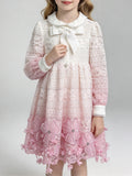 Girls Pink Ombre Lace Dress 3D Butterfly Flower Birthday Dress