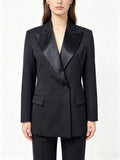 Black Tuxedo Blazer with Satin Lapel | Single-Breasted Tailored Suit Jacket, Formal & Evening Wear