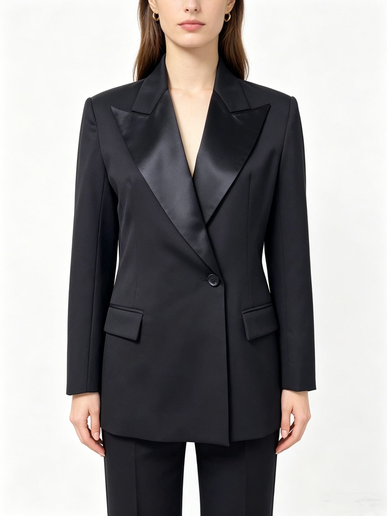Black Tuxedo Blazer with Satin Lapel | Single-Breasted Tailored Suit Jacket, Formal & Evening Wear