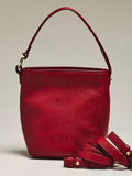 Women Red Mini Bucket Bag | Pebbled Faux‑Leather Removable Handle Adjustable Crossbody Strap Versatile Small Handbag