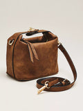 Women Brown Croc Embossed Mini Bucket Bag | Faux‑Leather Gold Turn‑Lock Detachable Strap Casual Crossbody Purse