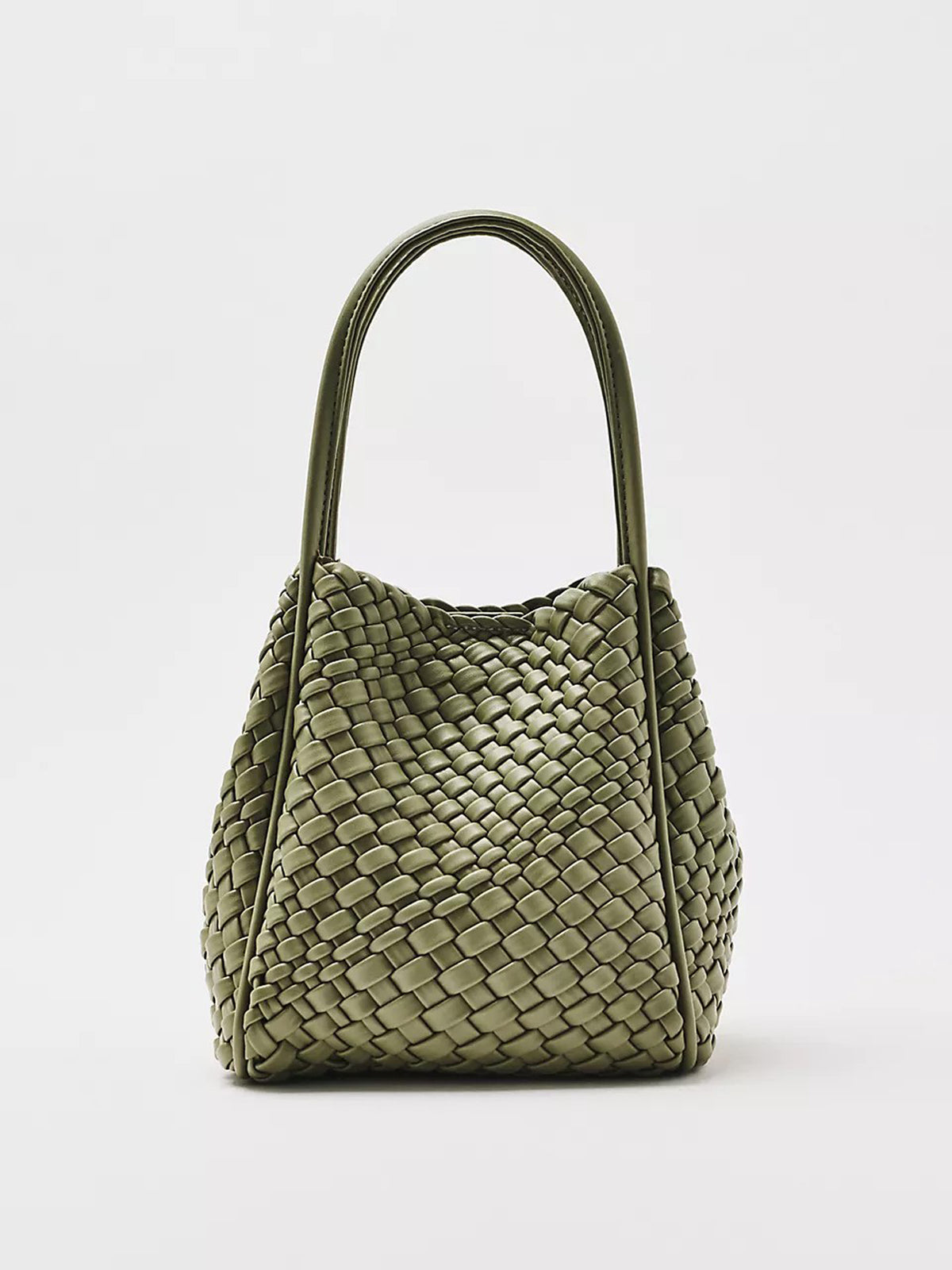Olive Green Woven Faux‑Leather Mini Tote Bag – Ladies Daily Shoulder Handbag