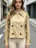 Chic Beige Cropped Trench Coat | Short Double-Breasted Jacket, Perfect for Spring & Casual Outings