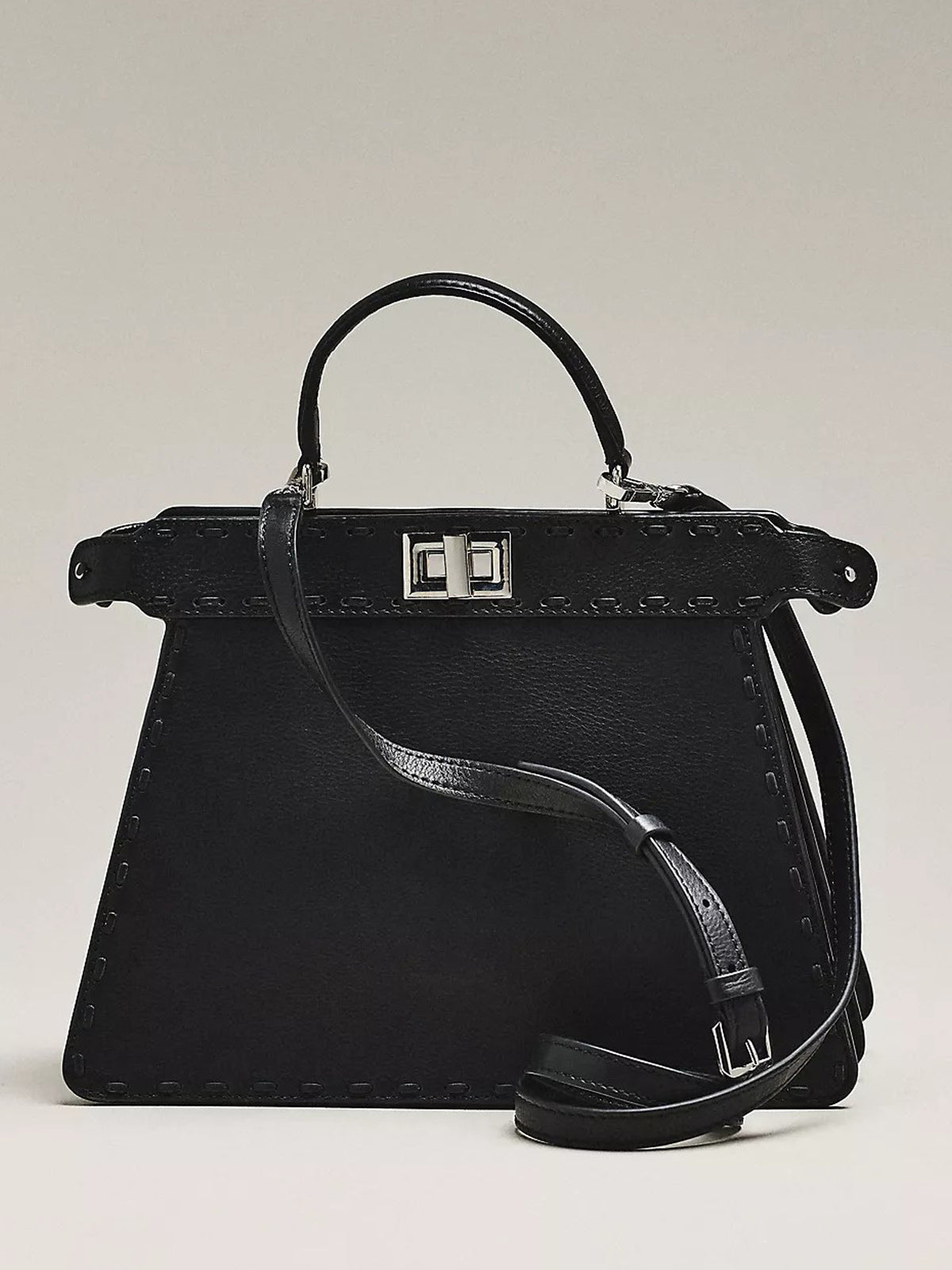 Women Vintage Stitched Satchel Bag | Turn‑Lock Faux Leather Top Handle Crossbody Purse