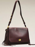 Women Burgundy Flap Shoulder Bag | Pebbled Faux‑Leather Gold Turn‑Lock Adjustable Crossbody Purse