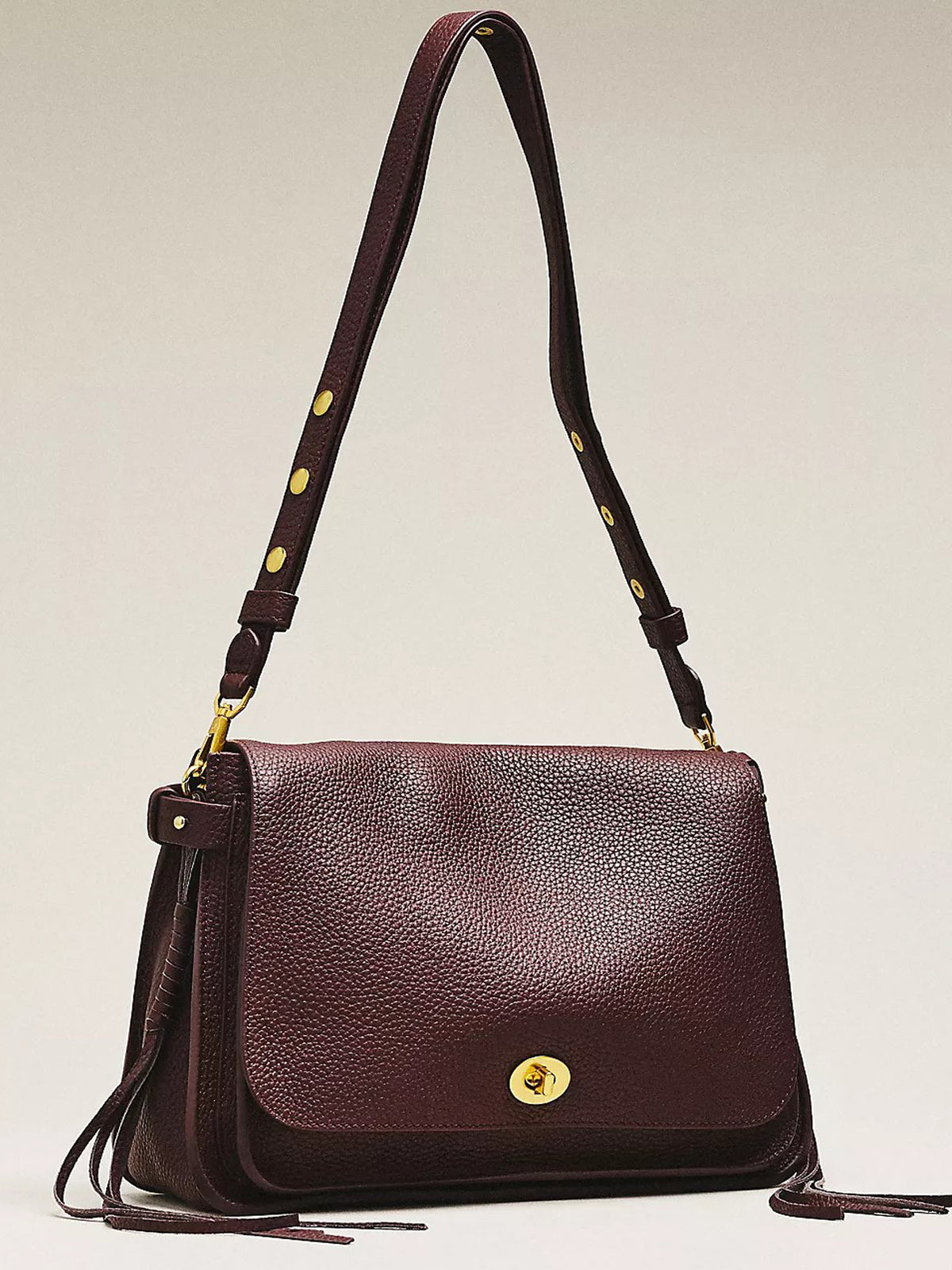 Women Burgundy Flap Shoulder Bag | Pebbled Faux‑Leather Gold Turn‑Lock Adjustable Crossbody Purse