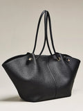 Women Black Oversized Tote Bag | Pebbled Faux‑Leather Drawstring Detail Gold Hardware Work Shoulder Purse