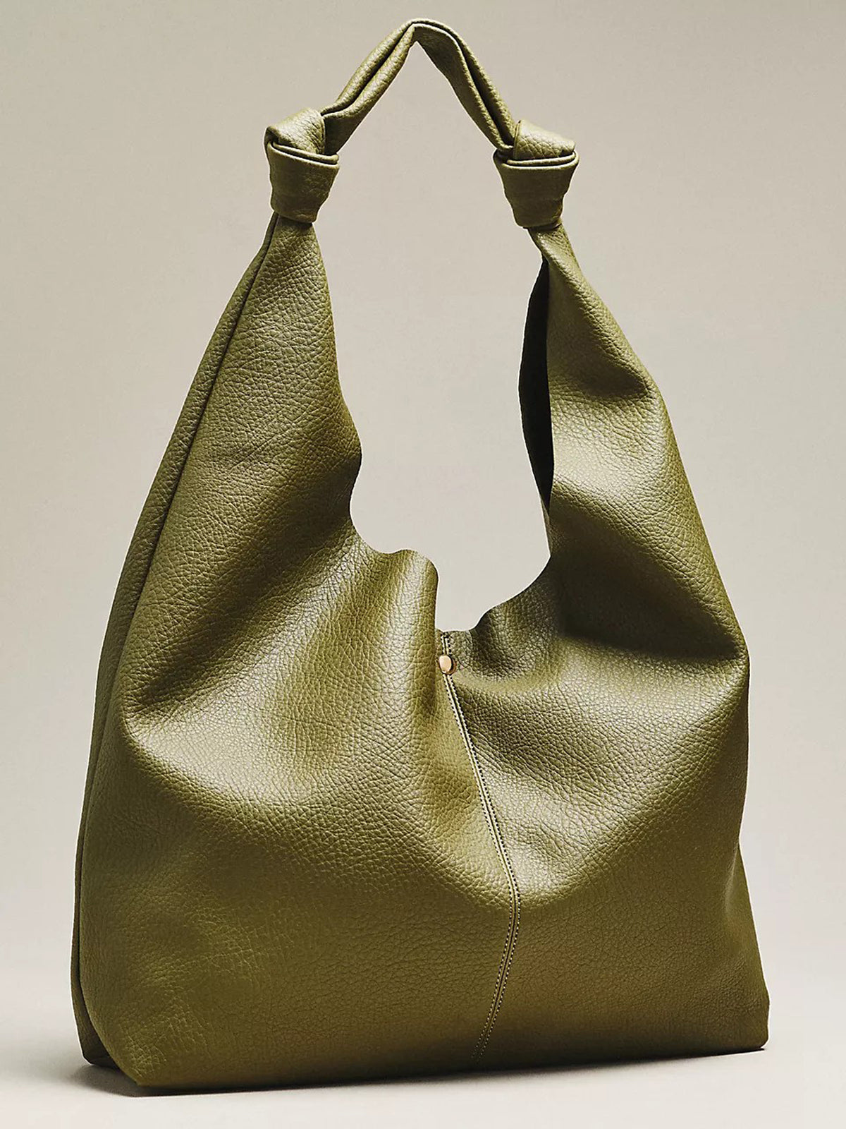 Women Oversized Soft Tote Bag | Olive Pebbled Faux‑Leather Knotted Handle Shoulder Purse