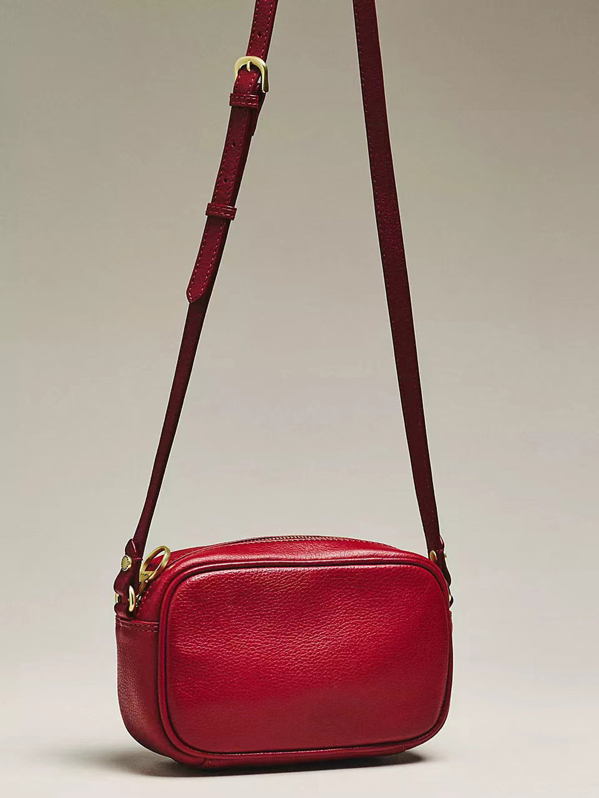 Red Pebbled Faux‑Leather Camera Crossbody Bag – Ladies Mini Daily Shoulder Handbag