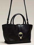 Black Gold‑Ring Lock Mini Tote Bag – Ladies 2‑Way Wear Faux‑Leather Handbag
