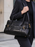 Black Croc Embossed Leather Satchel Bag, Women Business Office Shoulder Handbag