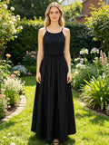 Black Halter Neck Maxi Dress | Sleeveless Smocked Waist Flowy Summer Casual Dress for Women
