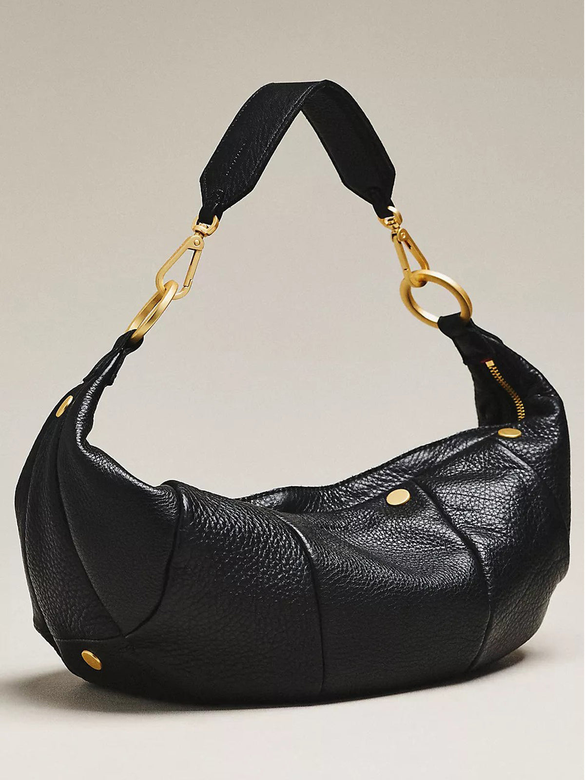 Women Black Crescent Bag | Pebbled Faux‑Leather Removable Strap Gold Hardware Casual Shoulder Purse