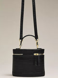 Women Black Croc Embossed Vanity Box Bag | Faux‑Leather Removable Crossbody Strap Gold Hardware Cylinder Purse