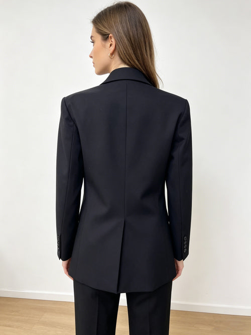 Black Tuxedo Blazer with Satin Lapel | Single-Breasted Tailored Suit Jacket, Formal & Evening Wear