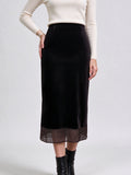 Ladies high waist brown velvet dress | skirt perspective mesh straight tube pencil skirt
