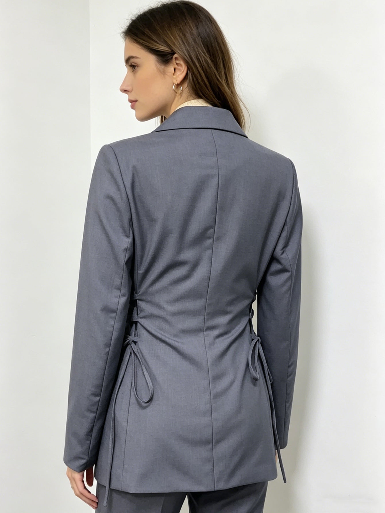 Grey Tailored Blazer with Side Tie Detail | Slim Fit Single-Breasted Suit Jacket, Office & Formal Wear