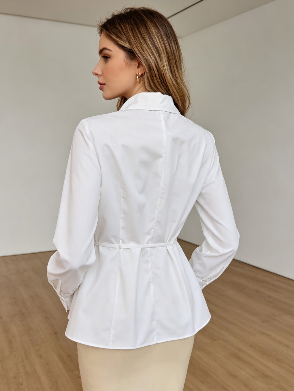 White Lace Trim Button-Down Blouse | Pintuck Front & Balloon Sleeve Shirt with Crochet Details, Office & Casual Wear