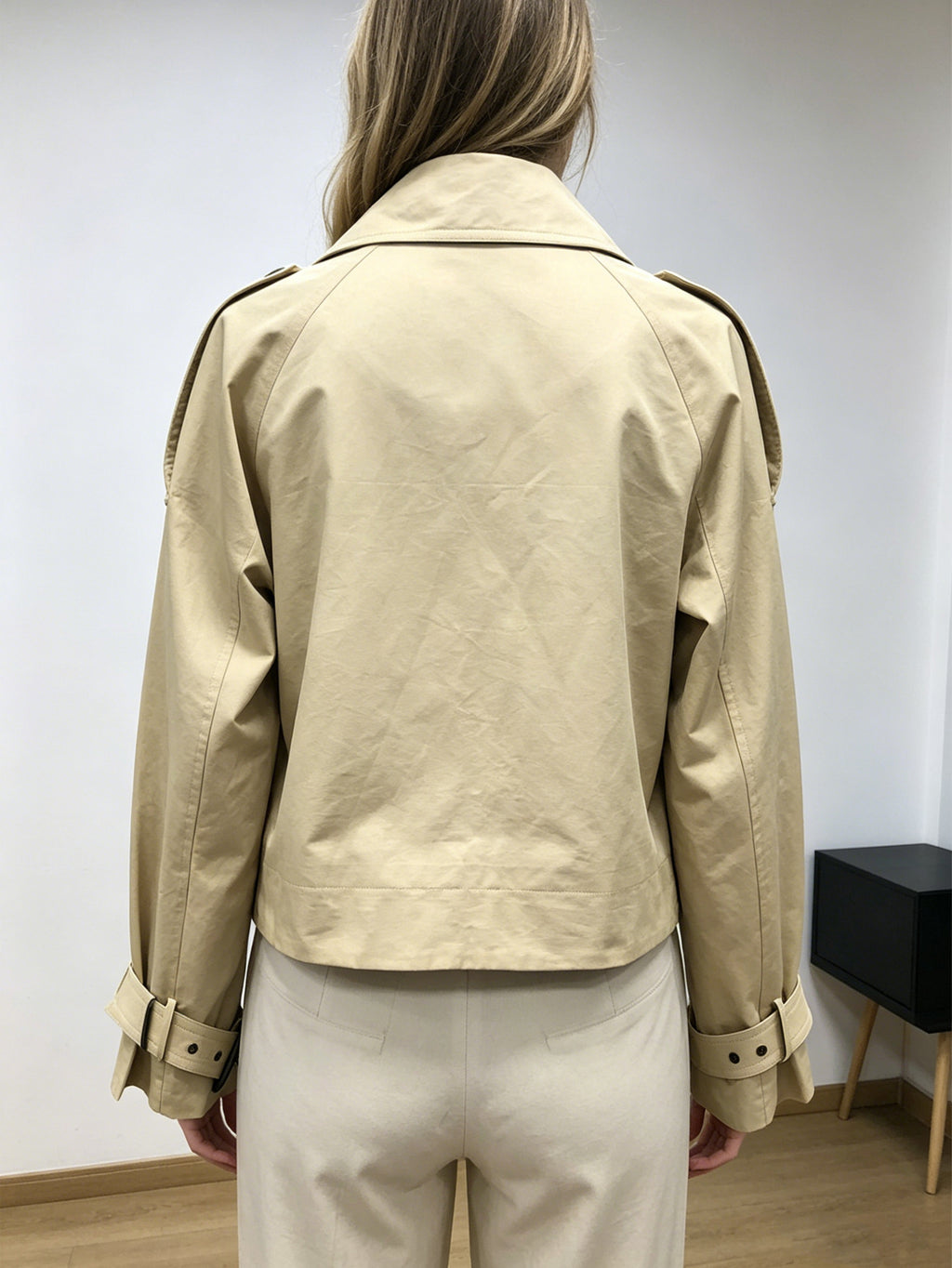 Chic Beige Cropped Trench Coat | Short Double-Breasted Jacket, Perfect for Spring & Casual Outings