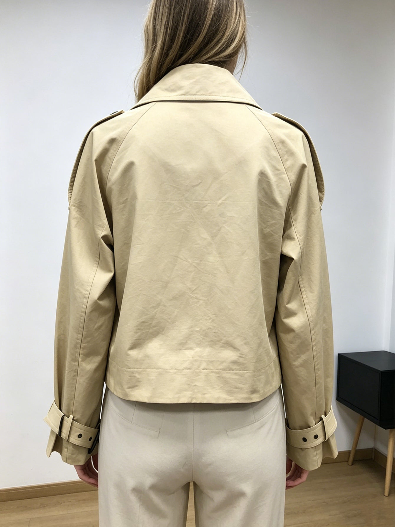 Chic Beige Cropped Trench Coat | Short Double-Breasted Jacket, Perfect for Spring & Casual Outings
