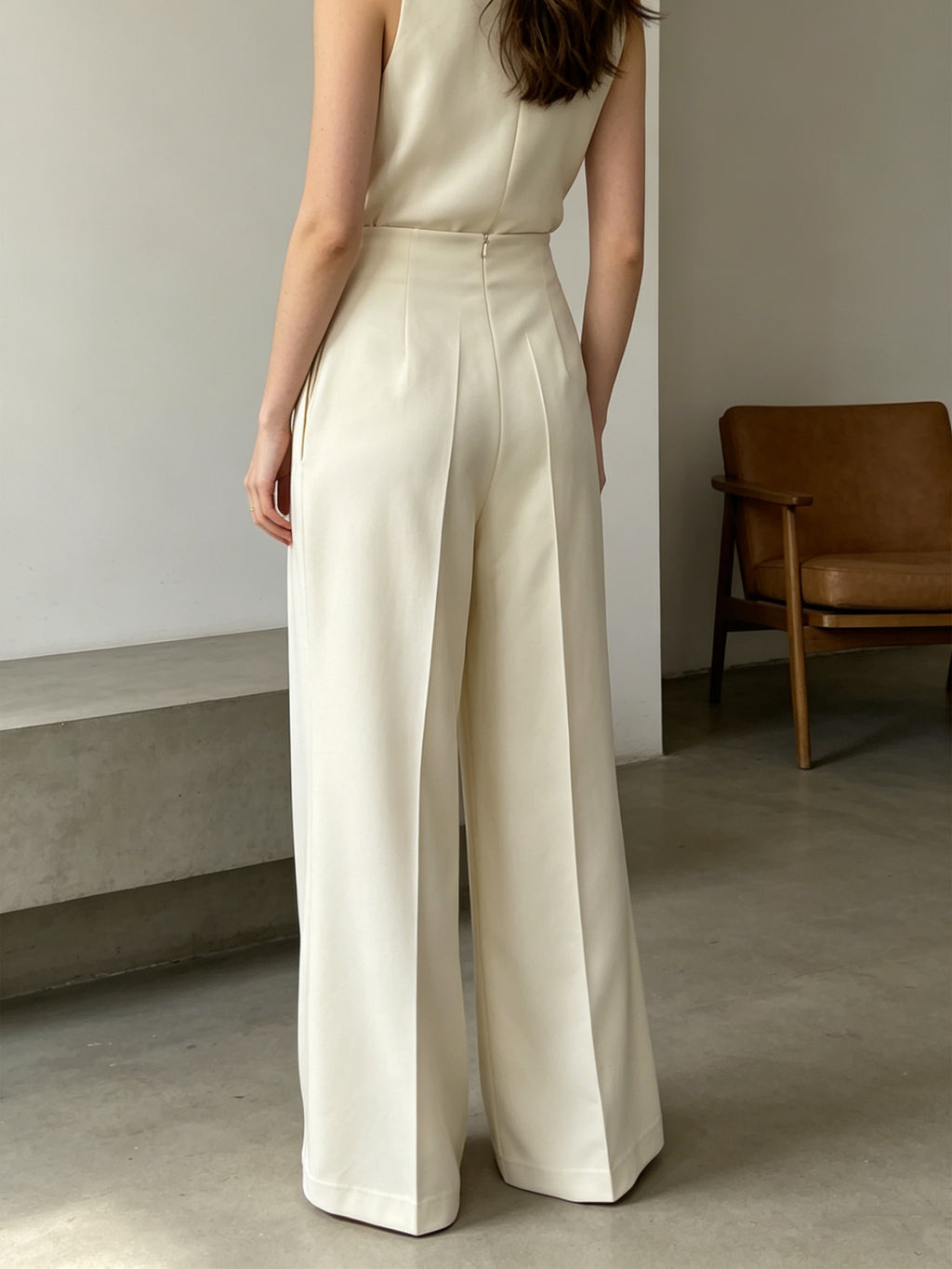 Chic Cream Bow Waist Wide-Leg Pants | High-Waisted Tailored Trousers