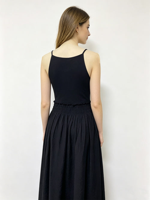 Black Halter Neck Maxi Dress | Sleeveless Smocked Waist Flowy Summer Casual Dress for Women