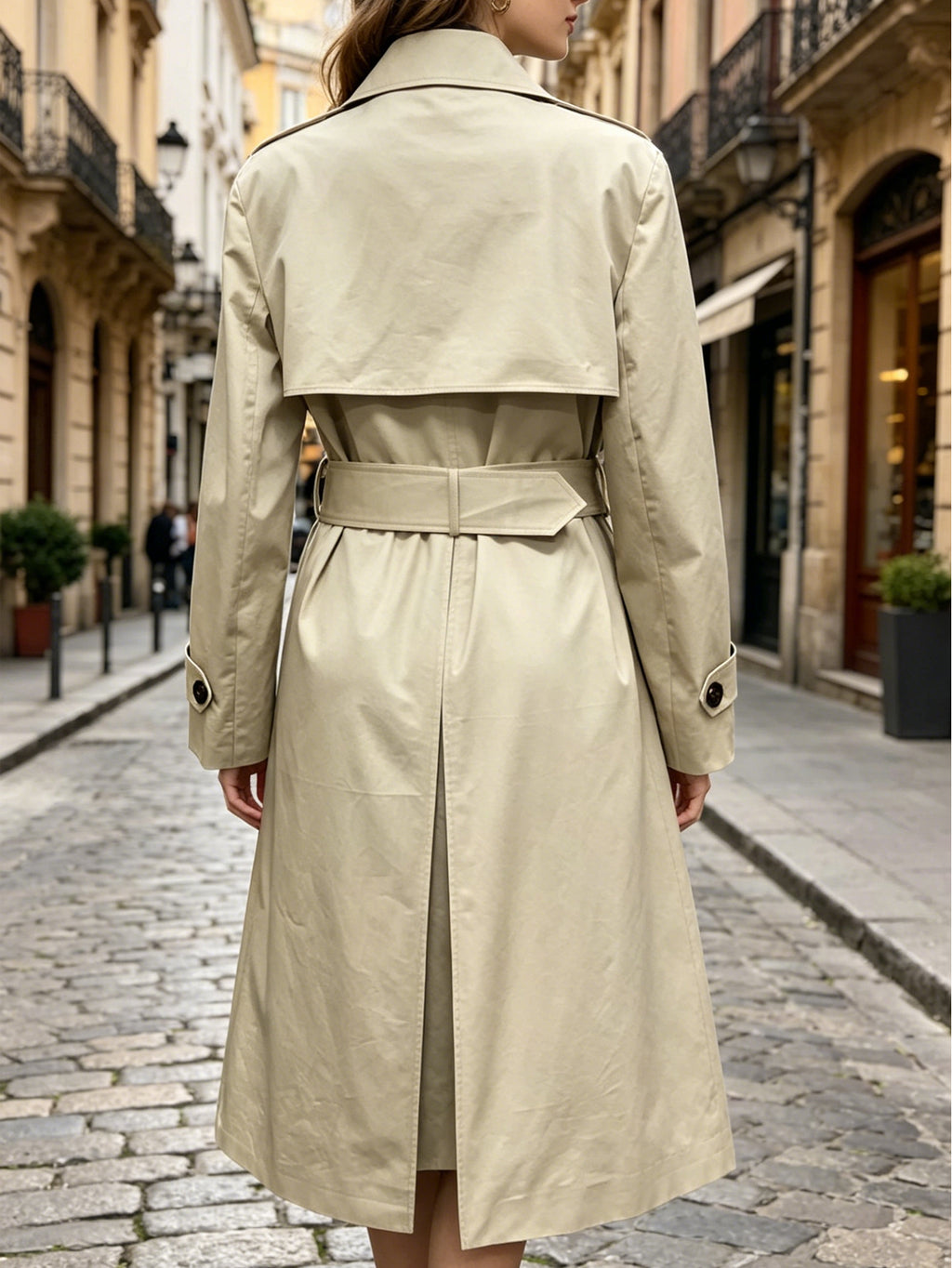 Chic Beige Classic Trench Coat | Double-Breasted Belted Mid-Length Coat, Perfect for Spring & Fall
