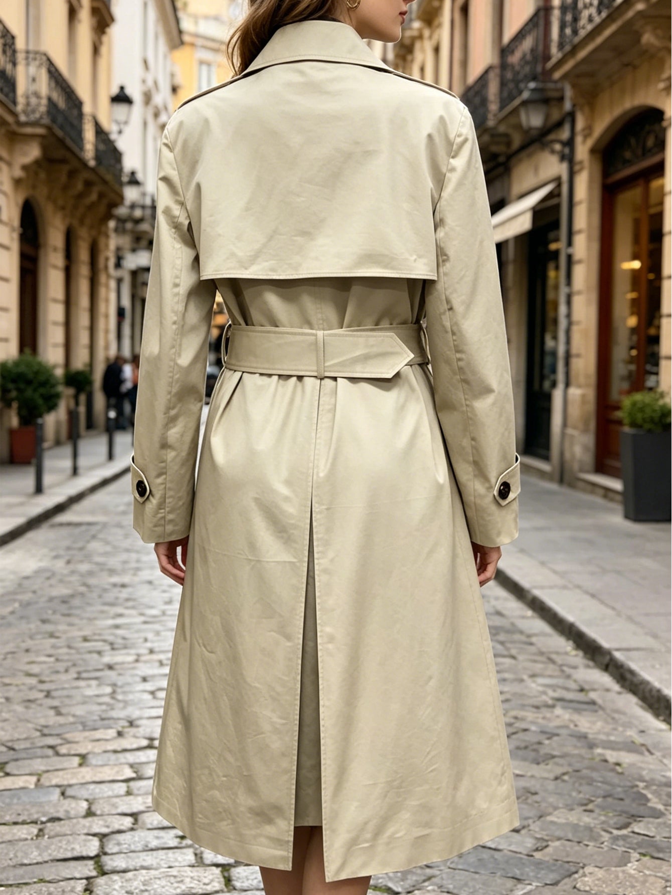 Chic Beige Classic Trench Coat | Double-Breasted Belted Mid-Length Coat, Perfect for Spring & Fall