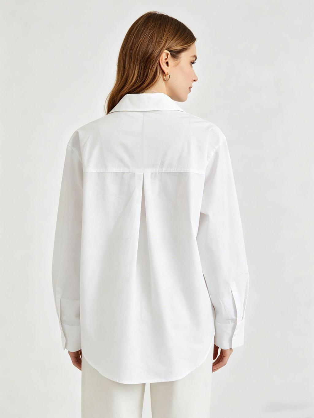 Chic White Cotton Shirt Oversized V-Neck Blouse, Perfect for Work & Street Style