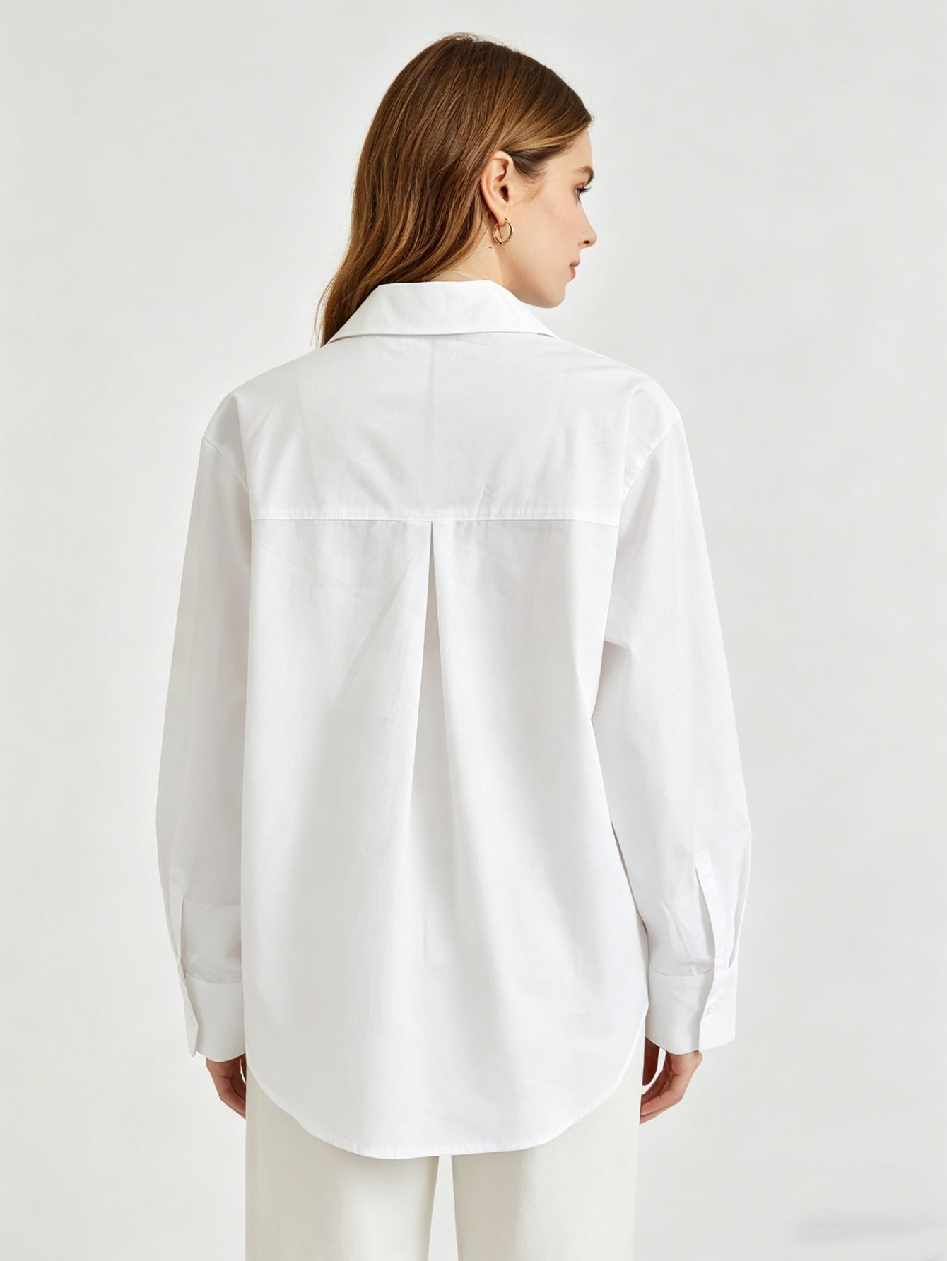 Chic White Cotton Shirt Oversized V-Neck Blouse, Perfect for Work & Street Style