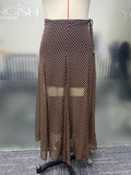Retro Brown Polka Dot Sheer Chiffon Long Skirt Adjustable Side Tie Waist A-Line Fishtail Skirt For Vacation Daily Wear