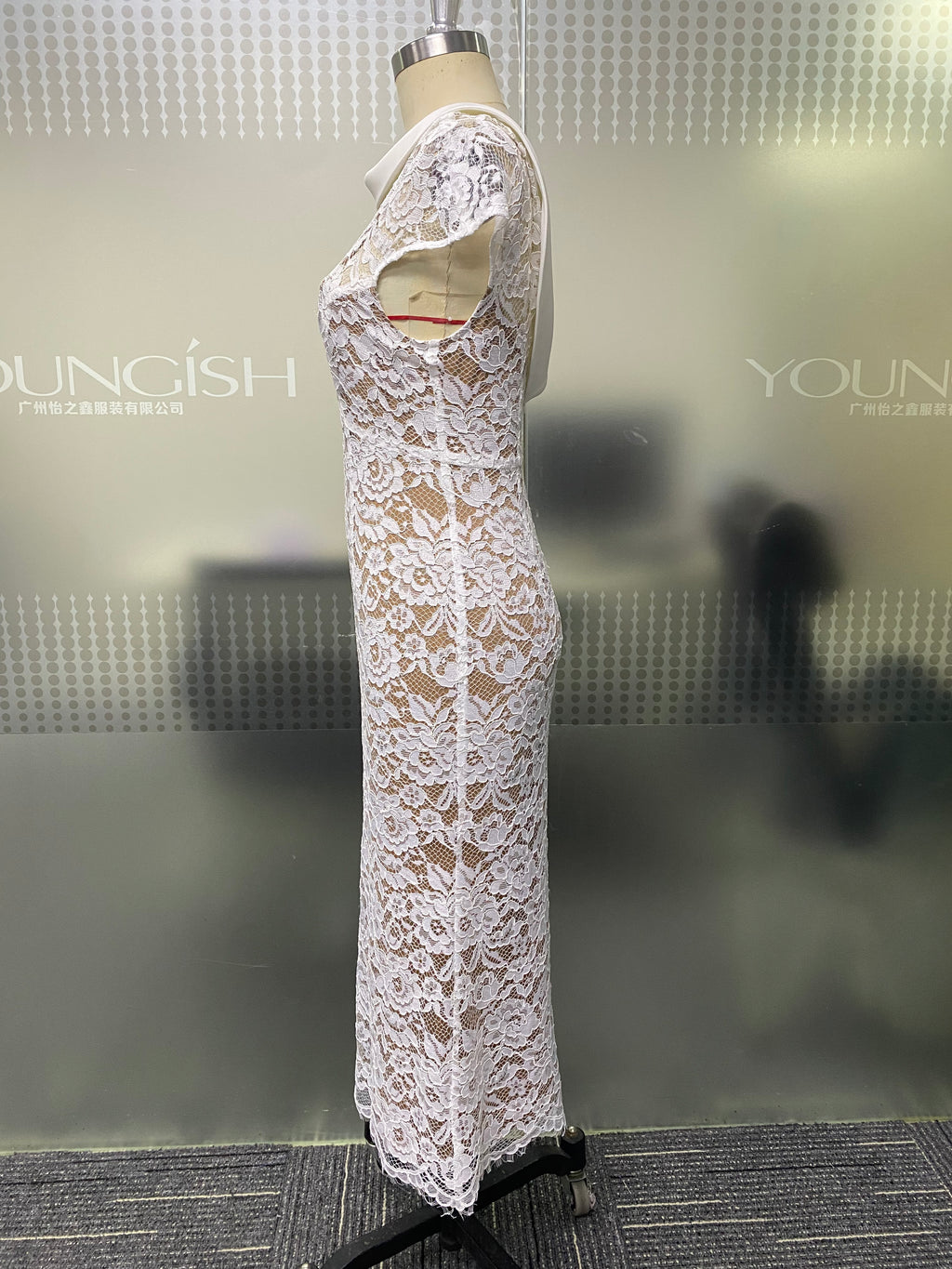 Elegant Floral Lace Midi Dress Satin Collar Open Back Slim Fitted Bodycon Gown For Wedding Dinner Date