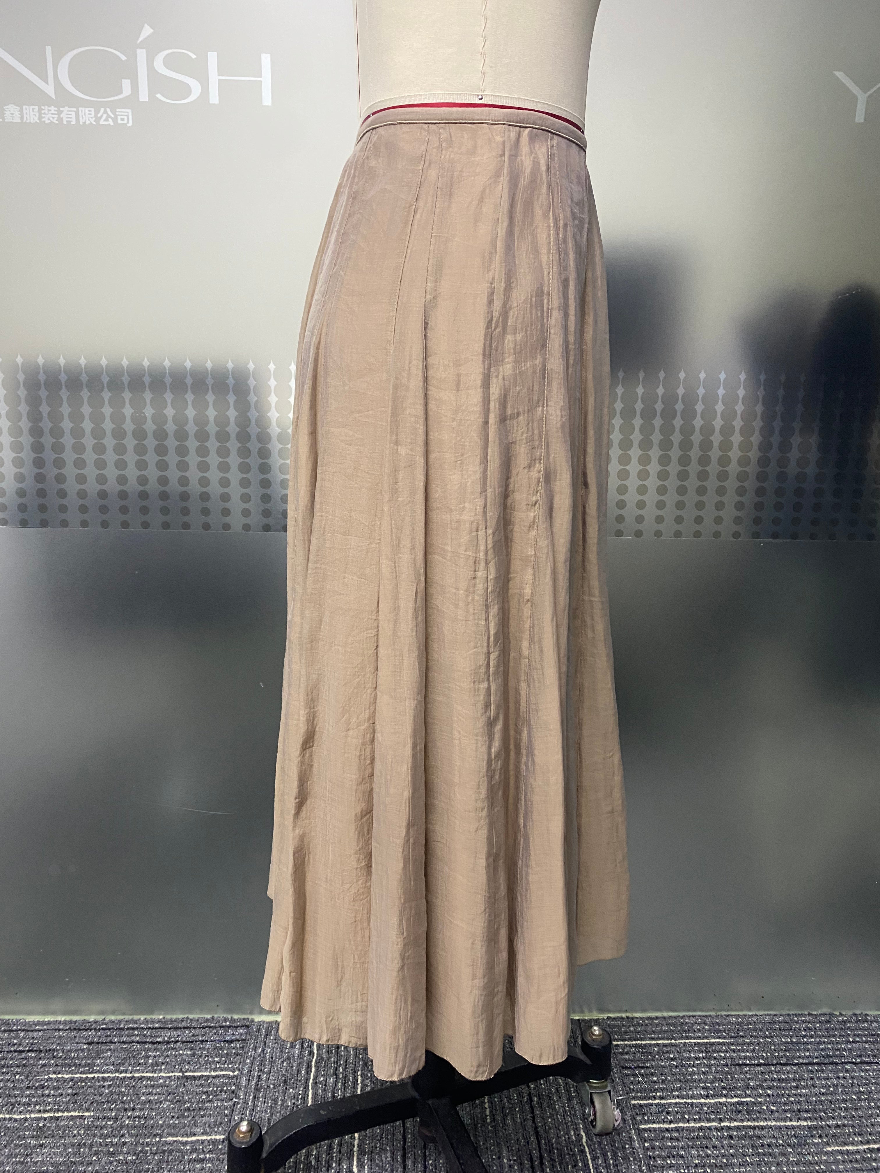 Soft Beige Texture Vertical Pleated Skirt High Waist Flowy A-Line Hem Slimming All-match Spring Summer Work Midi Skirt