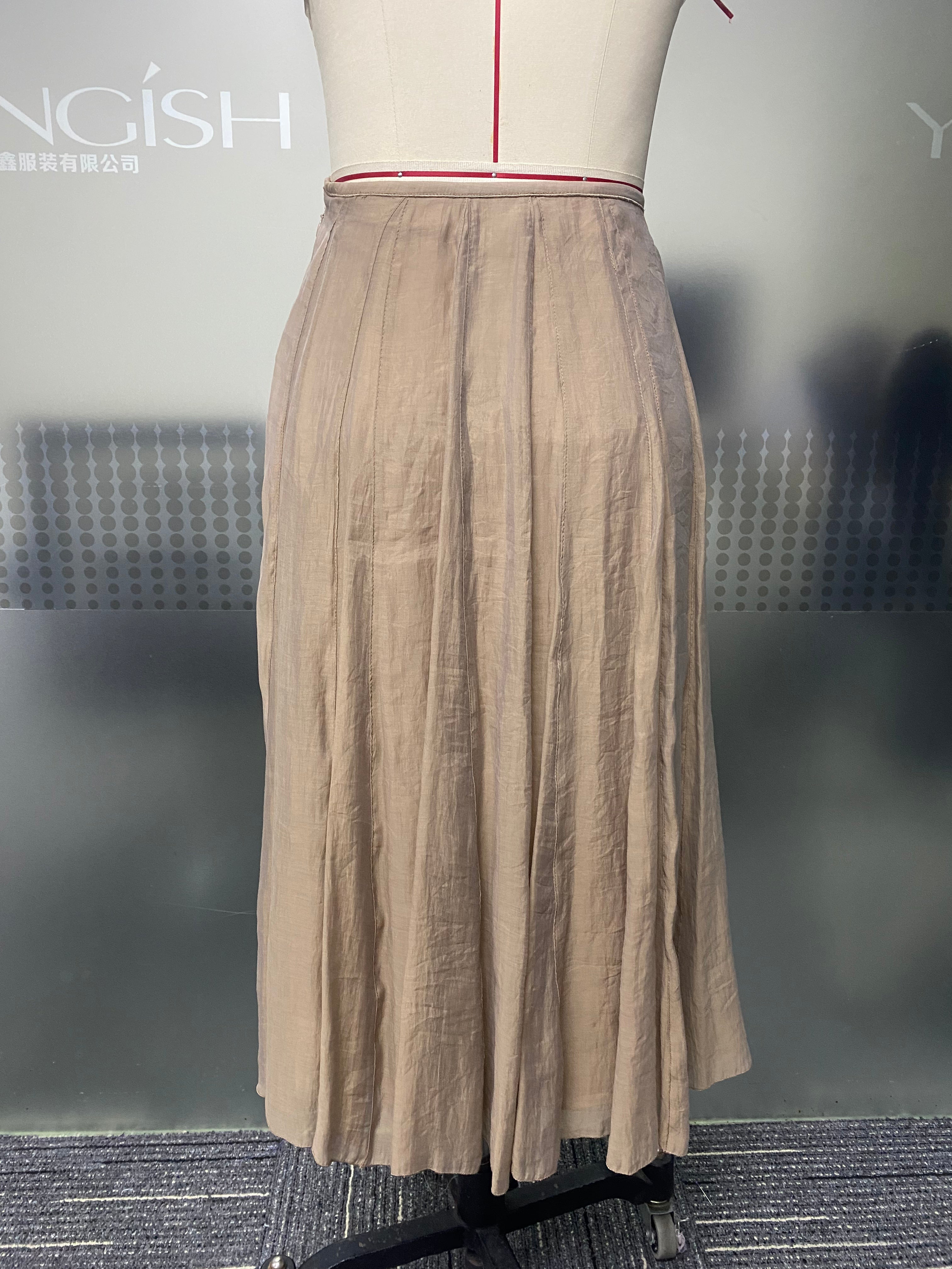 Soft Beige Texture Vertical Pleated Skirt High Waist Flowy A-Line Hem Slimming All-match Spring Summer Work Midi Skirt