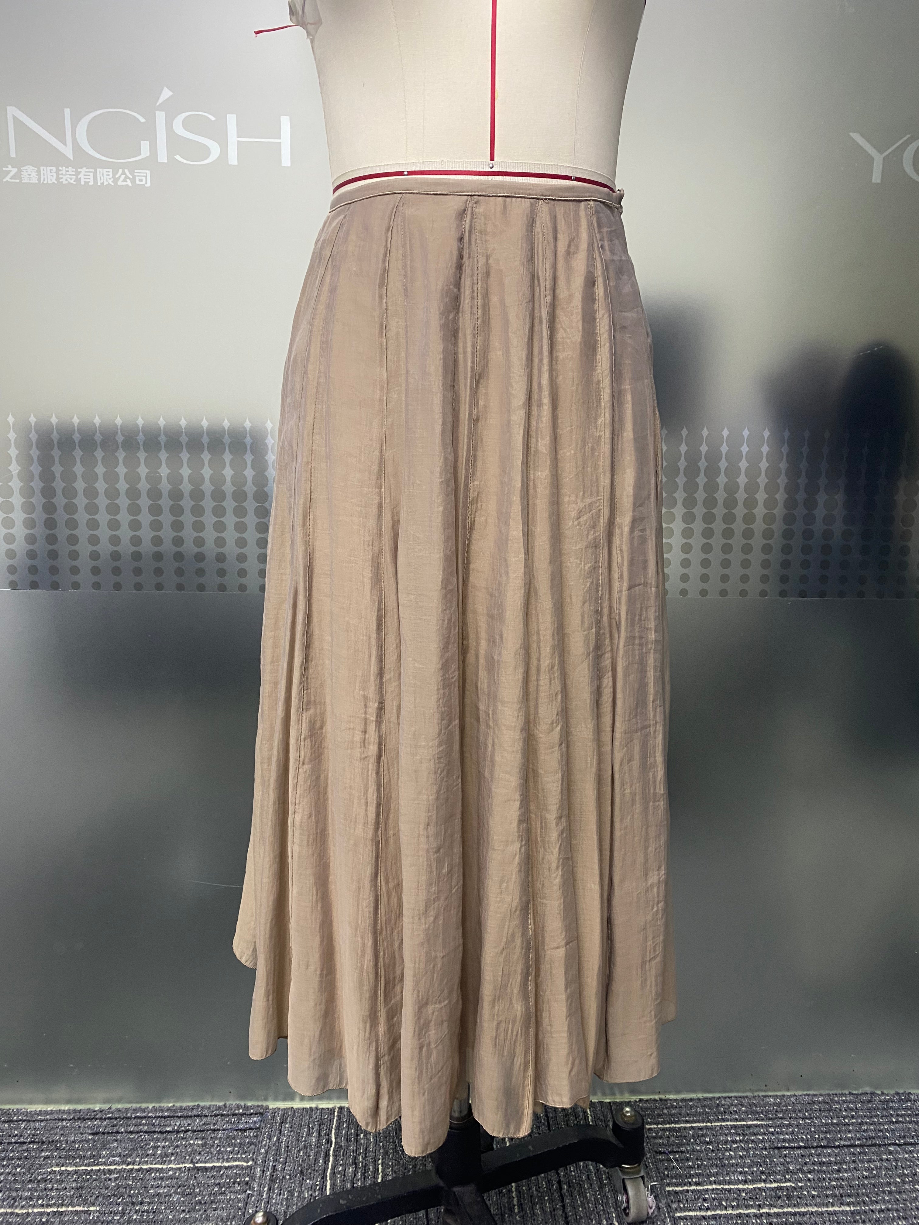 Soft Beige Texture Vertical Pleated Skirt High Waist Flowy A-Line Hem Slimming All-match Spring Summer Work Midi Skirt