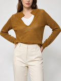Chic Women V‑Neck Fake Two Piece Knit Jumper, Lapel Collar Long Sleeve Lightweight Knitwear Daily Wear