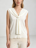 Wear Cream Knit Vest Sailor Bow Collar V‑Neck Button Sleeveless Sweater For Ladies