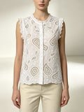 Summer Fresh Lace Trim Cutwork Vest Vintage Paisley Pattern Loose Breathable Open Front Sleeveless Top
