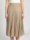 Soft Beige Texture Vertical Pleated Skirt High Waist Flowy A-Line Hem Slimming All-match Spring Summer Work Midi Skirt