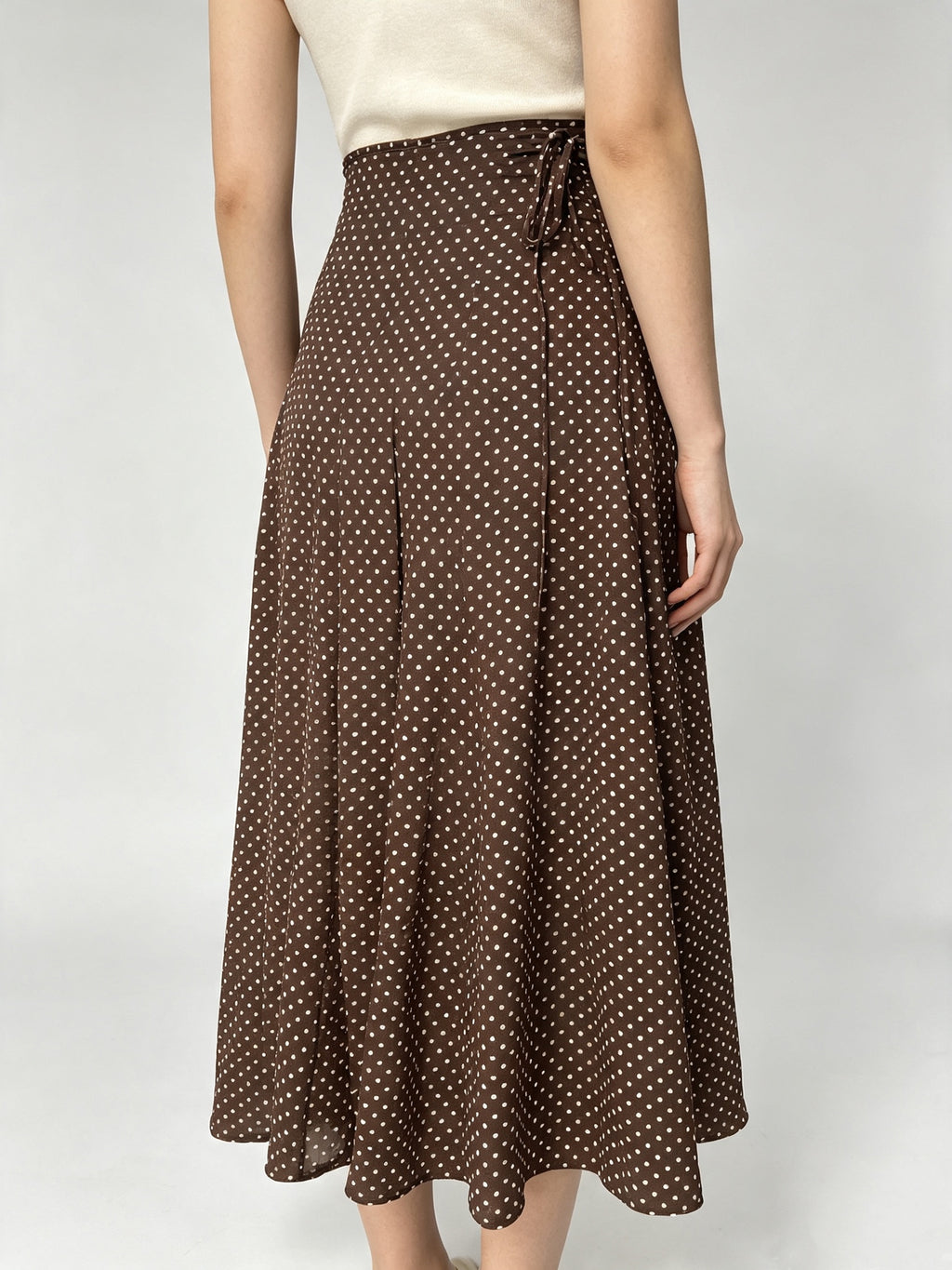 Retro Brown Polka Dot Sheer Chiffon Long Skirt Adjustable Side Tie Waist A-Line Fishtail Skirt For Vacation Daily Wear