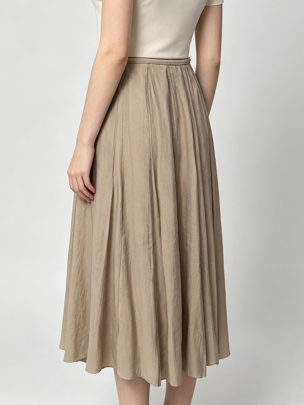 Soft Beige Texture Vertical Pleated Skirt High Waist Flowy A-Line Hem Slimming All-match Spring Summer Work Midi Skirt