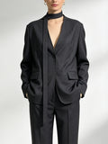 Fashion Dark Grey V‑Neck Blazer Suit Set Removable Neck  Office Business Wear For Ladies